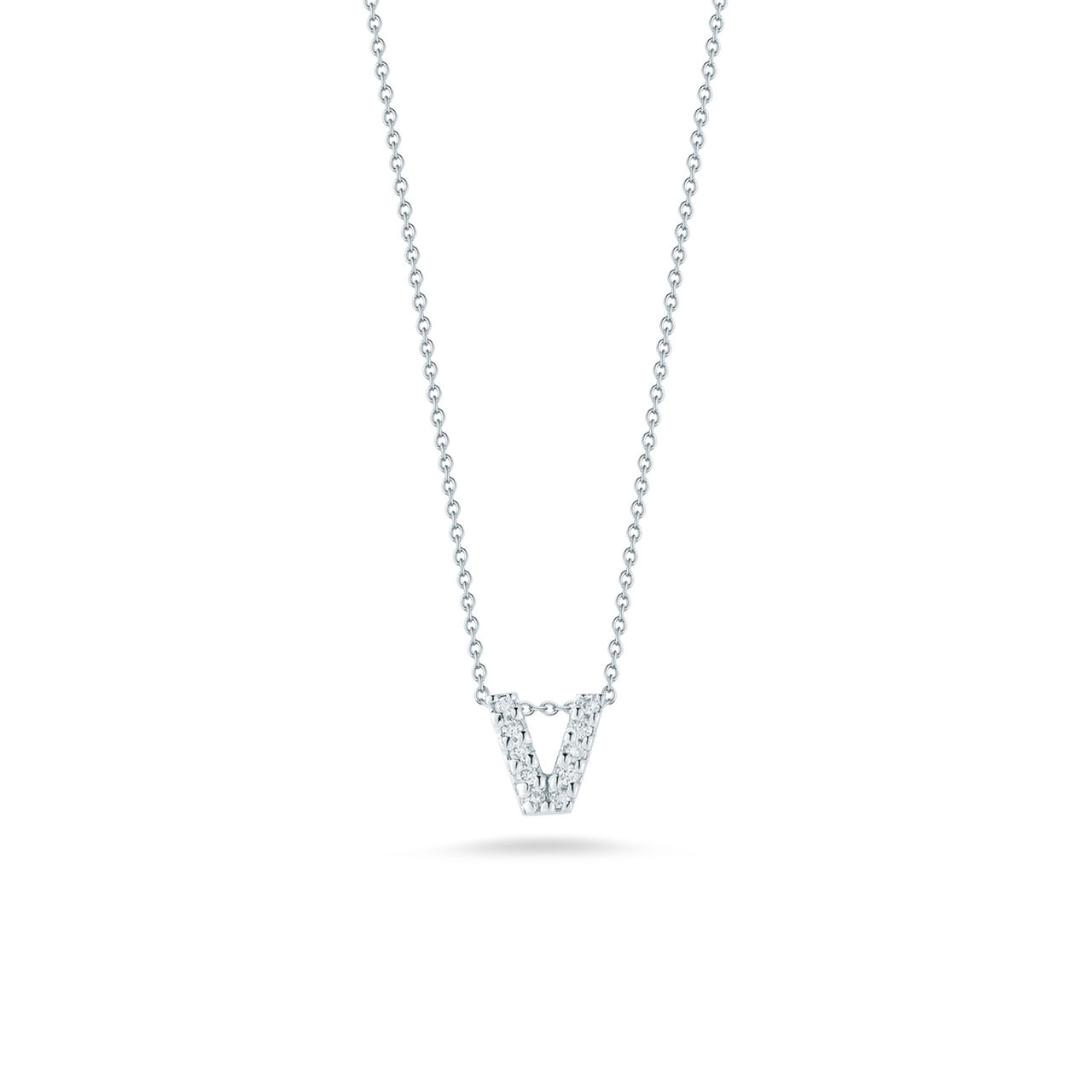 maison birks roberto coin tiny treasures love letter v white gold diamondnecklace image number 0