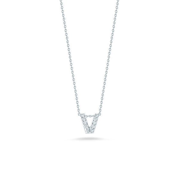Pendentif Tiny Treasures Love Letter V en or blanc avec diamants