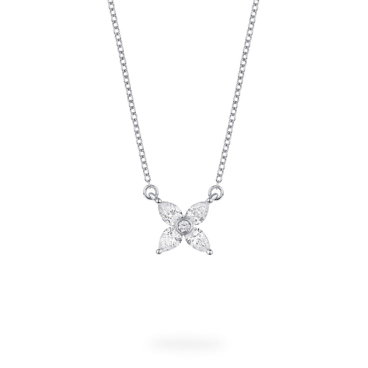 Front view of Birks Essentials Floral Diamond Necklace in 18K white gold image number 0