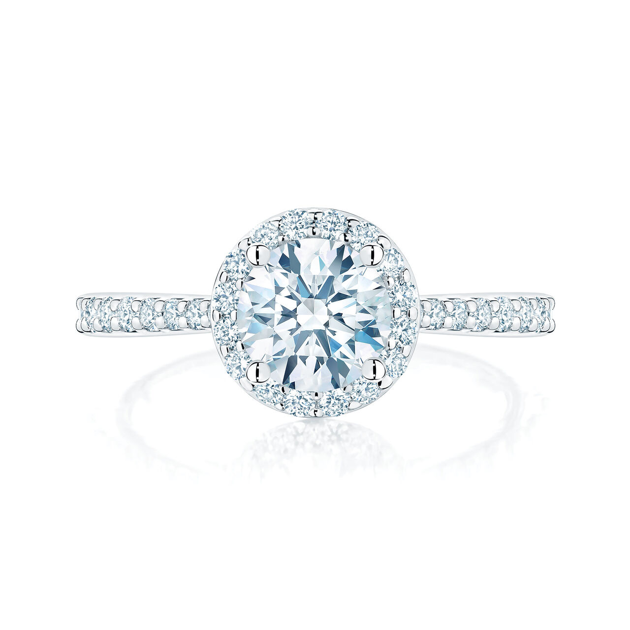 bijoux birks 1879 round diamond engagement ring with single halo and diamond band image number 0