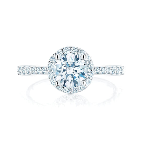 Bague de fiançailles à diamant rond à simple halo avec anneau serti de diamant