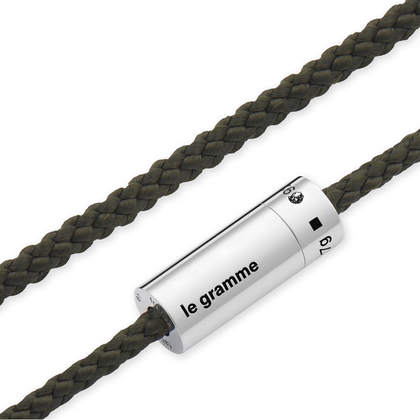 7g Polished Silver and Khaki Polyester Nato Cable Bracelet
