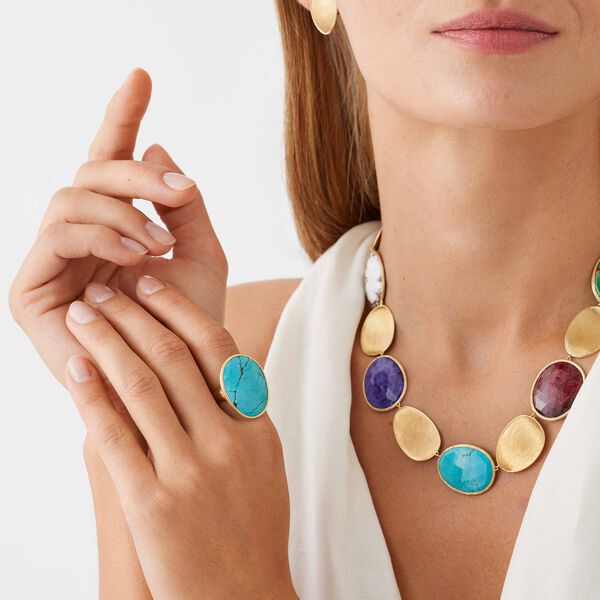 Bague Lunaria en or jaune avec turquoise