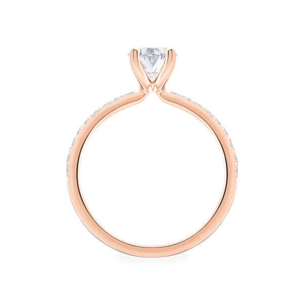 Bague de fiançailles à diamants taille ovale avec bracelet en or rose et pavé