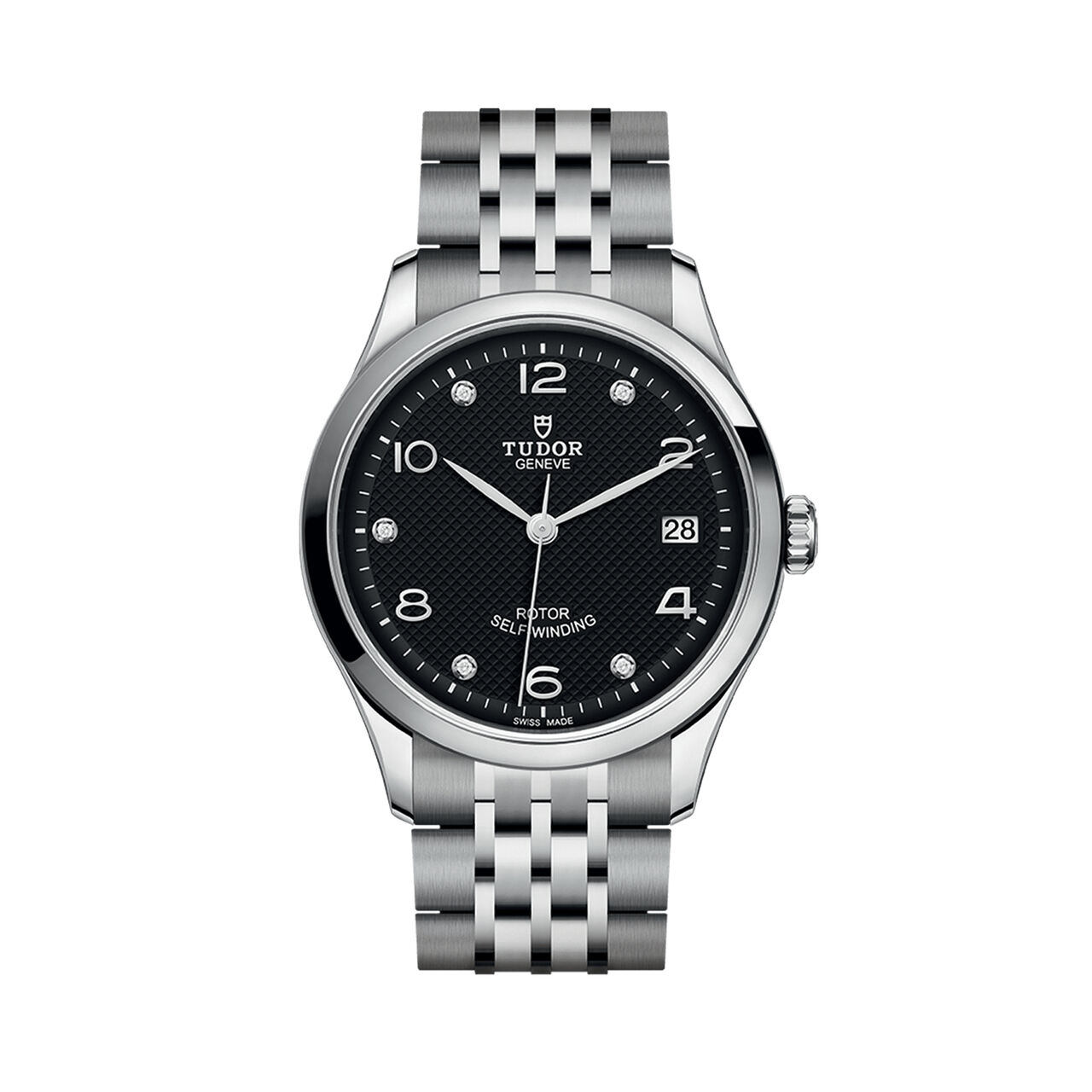 maison birks tudor 1926 36 mm steel case black diamond set dial steel bracelet m91450 0004 image number 0