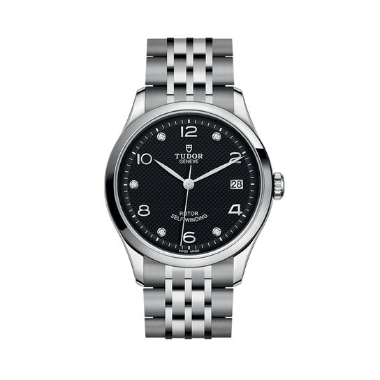 maison birks tudor 1926 36 mm steel case black diamond set dial steel bracelet m91450 0004 image number 0