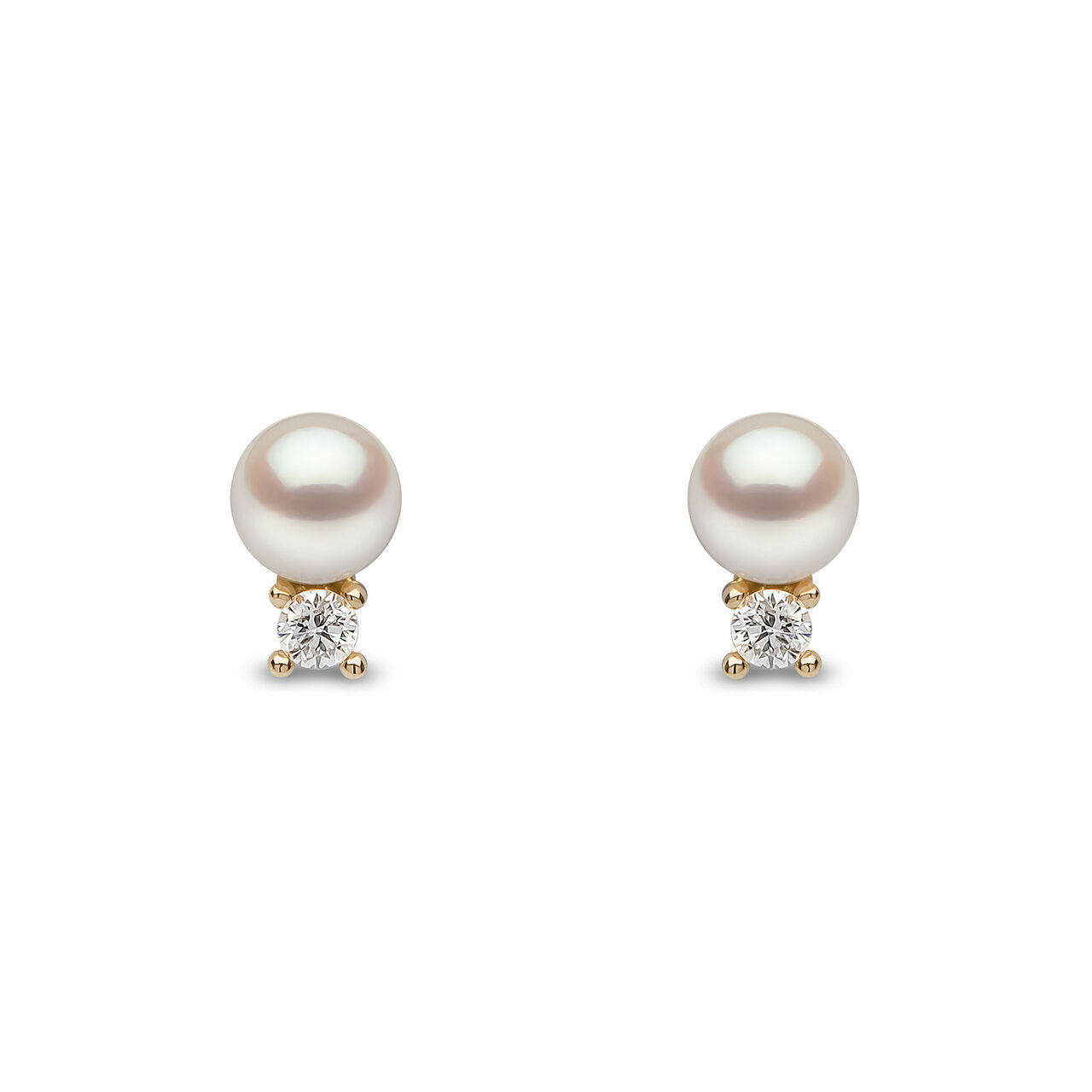 Sleek Yellow Gold Pearl and Diamond Stud Earrings image number 0