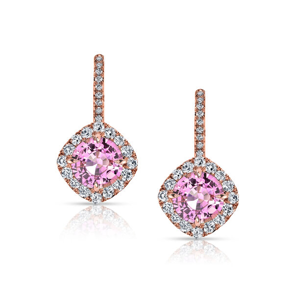 Boucles d'oreilles pendantes avec saphir rose et diamants