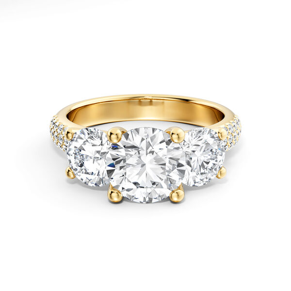 Three-Stone Pav&eacute; Diamond Engagement Ring in Yellow Gold