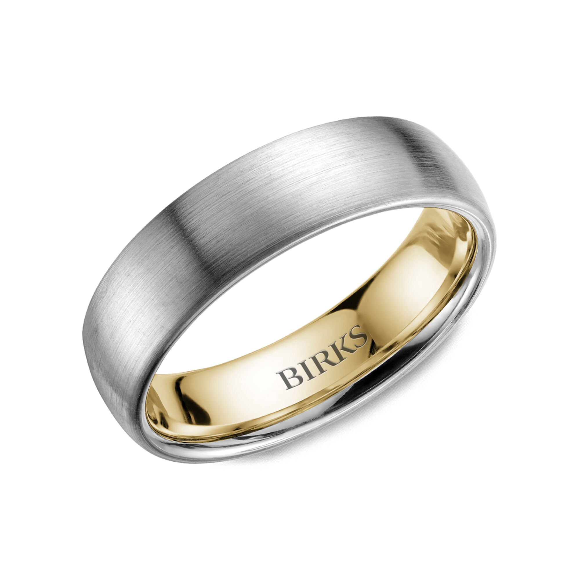 Birks Mens 6 mm White and Yellow Gold 6 mm Inlay Wedding Band Size 10