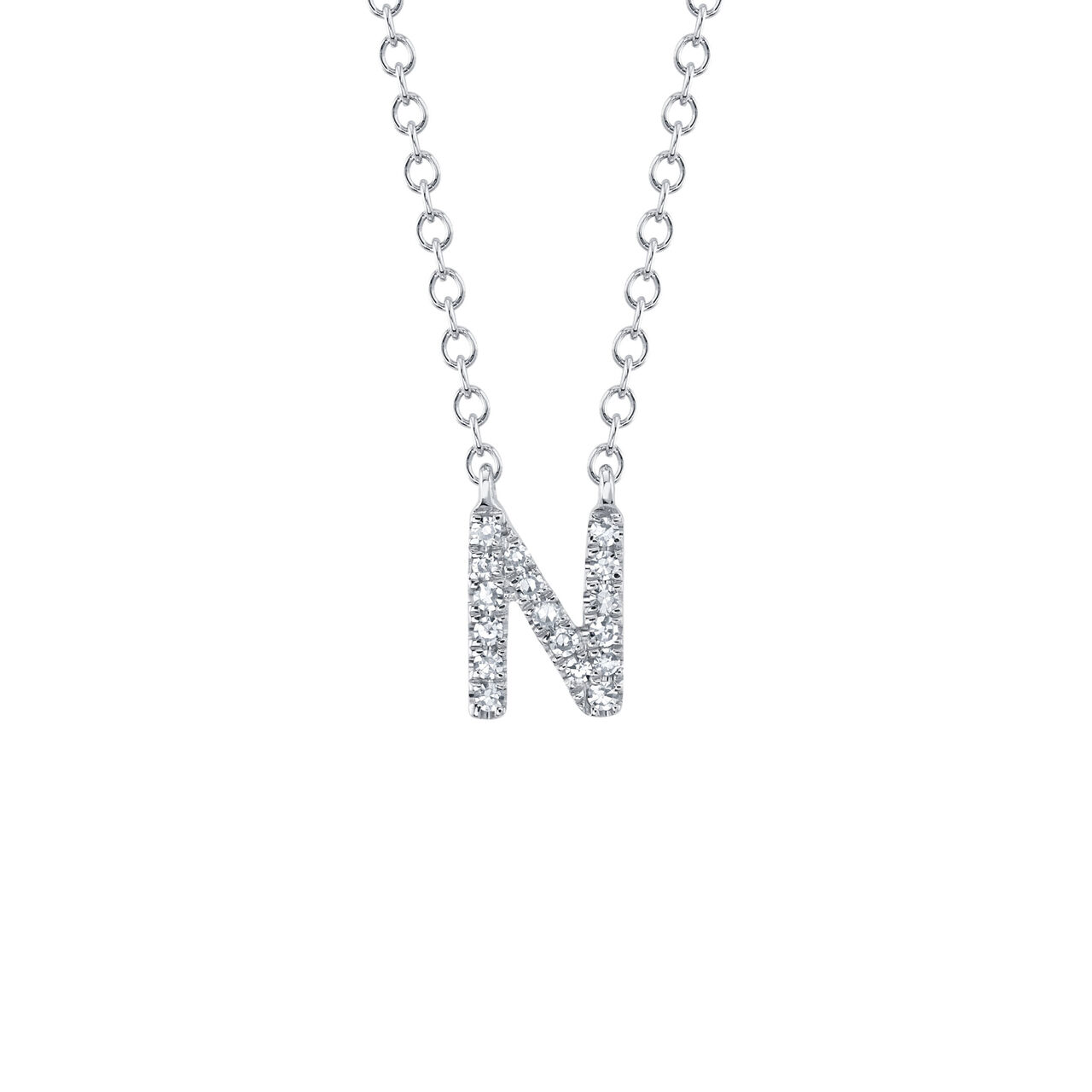 Initials White Gold and Diamond Pavé Letter N Necklace image number 0