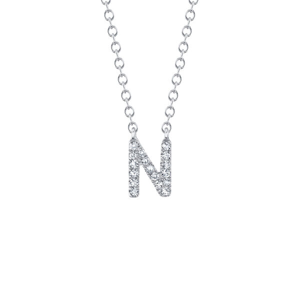 Collier initiale lettre N en or blanc avec pav&eacute; de diamants