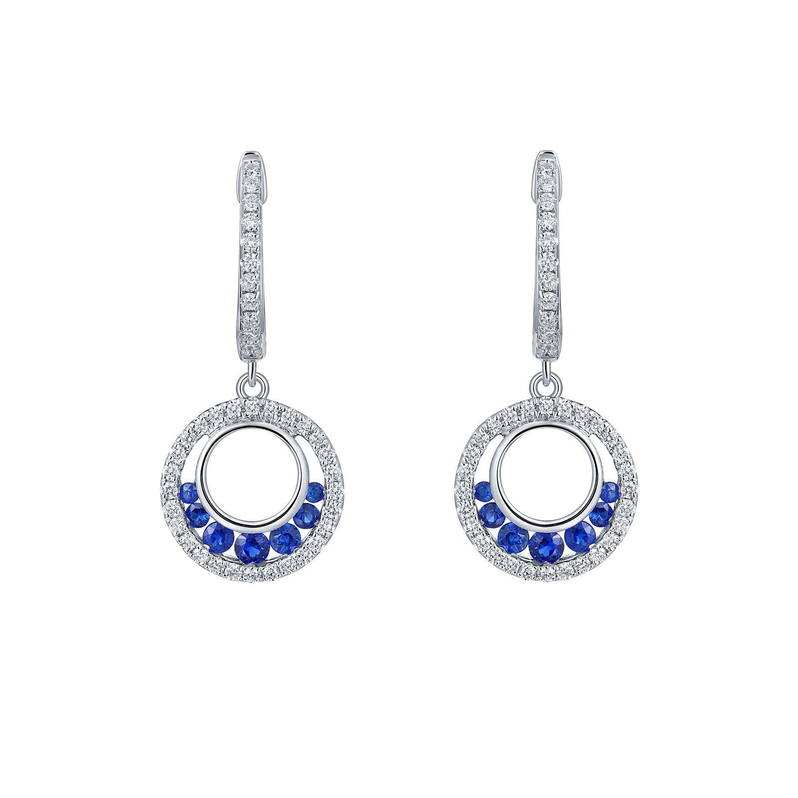 Sapphire and Diamond Round Earrings in White Gold