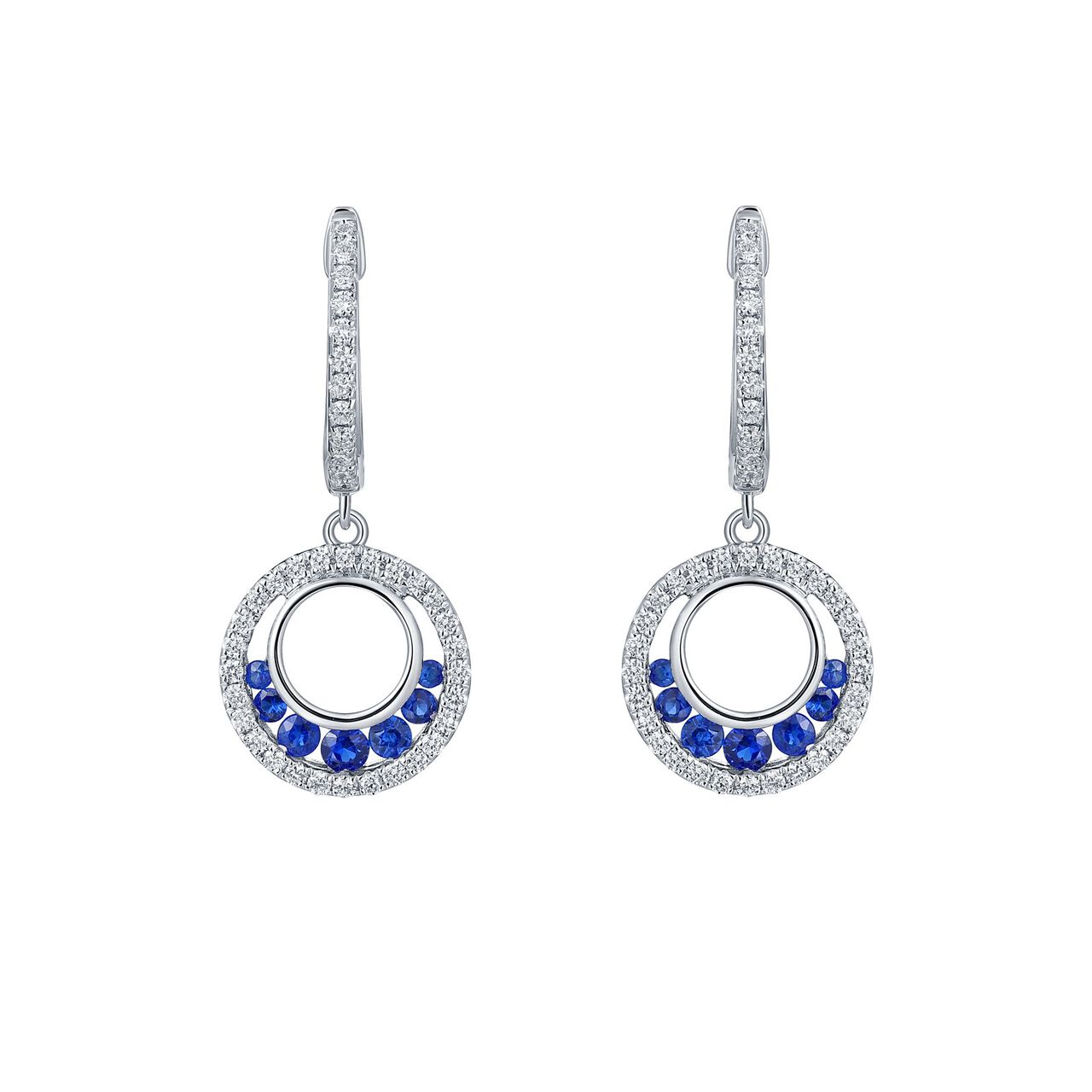 Sapphire and Diamond Round Earrings in White Gold image number 0
