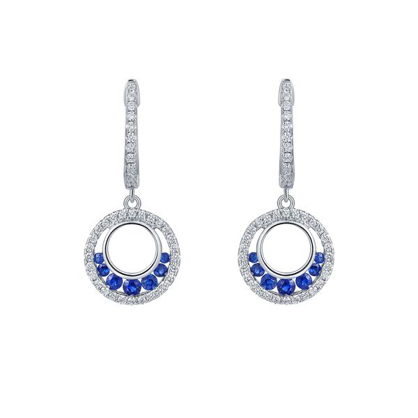 Boucles d'Oreilles Rondes Saphirs et Diamants en Or Blanc