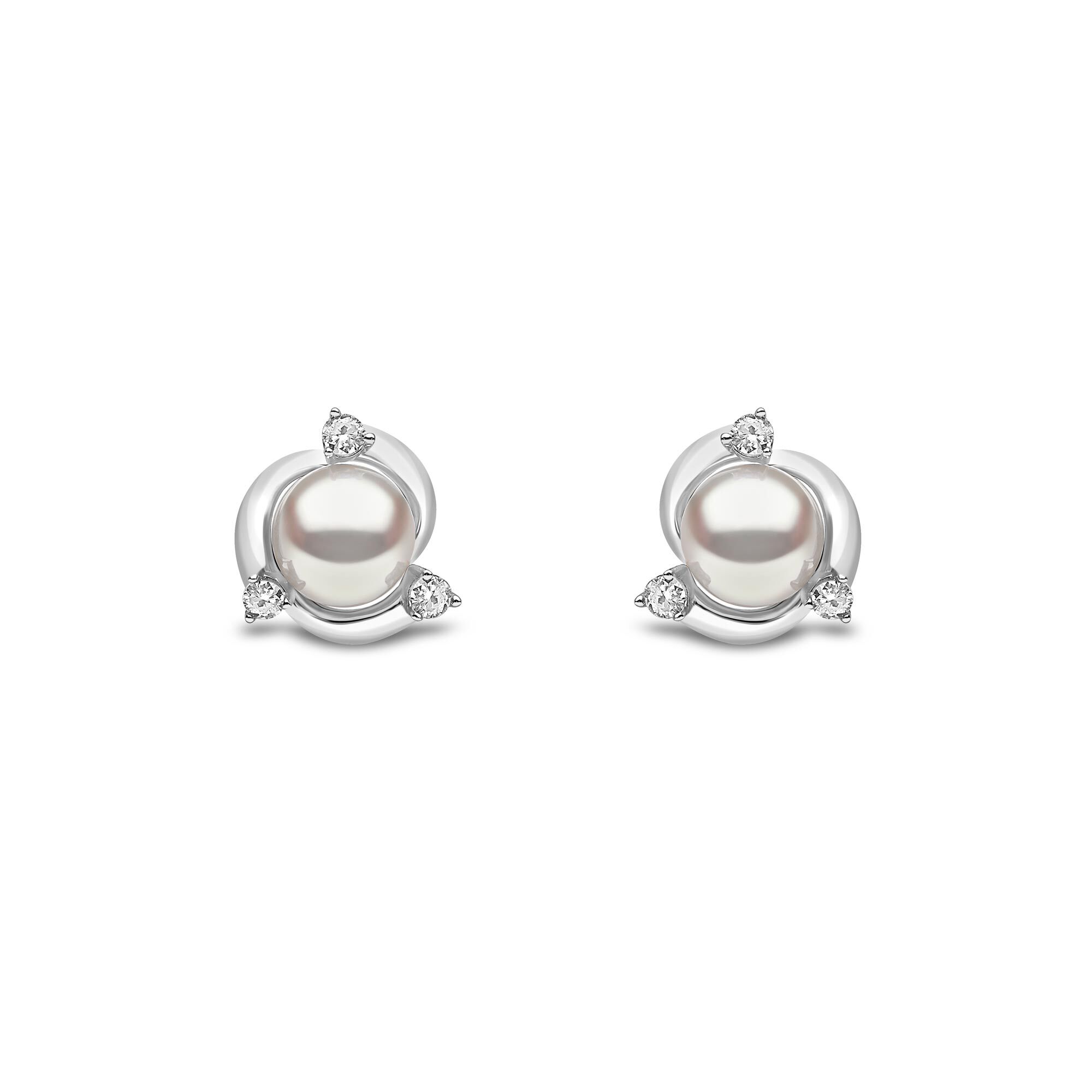 Trend White Gold Pearl and Diamond Stud Earrings