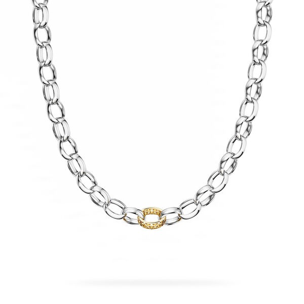 Yellow Gold and Sterling Silver Link Necklace, 1 Gold Link
