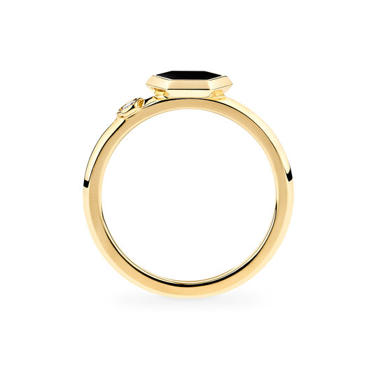 Side profile of yellow gold ring with bold black onyx from Birks Bee Chic collection image number 3