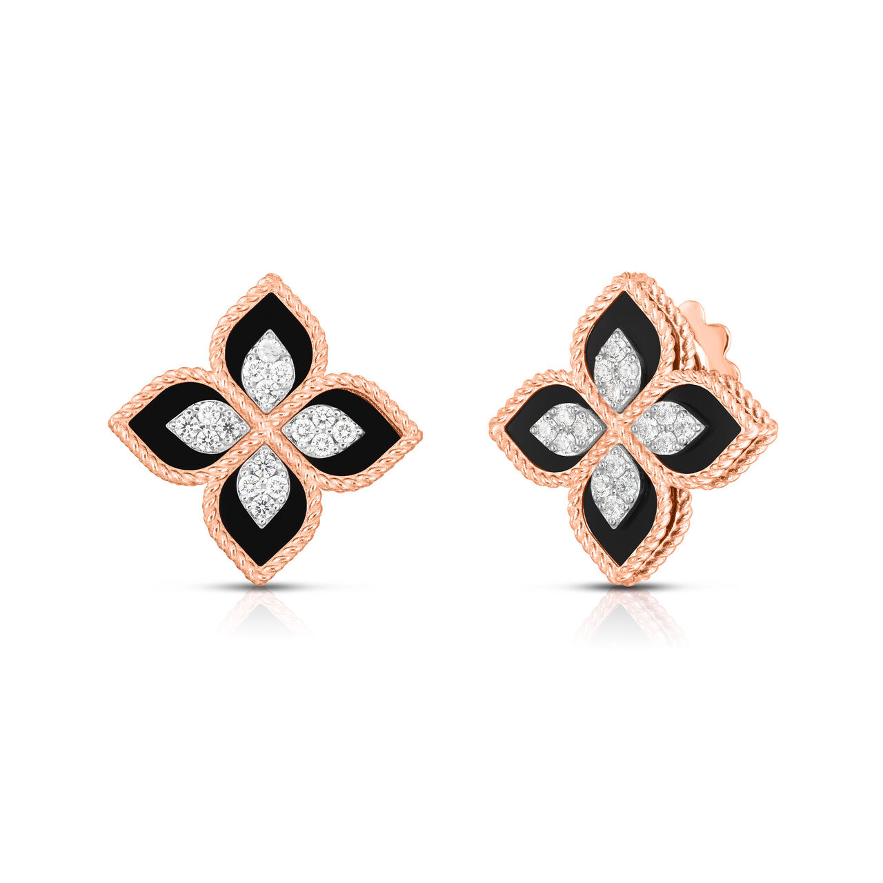Venetian Princess Rose Gold Black Jade and Diamond Stud Earrings image number 0