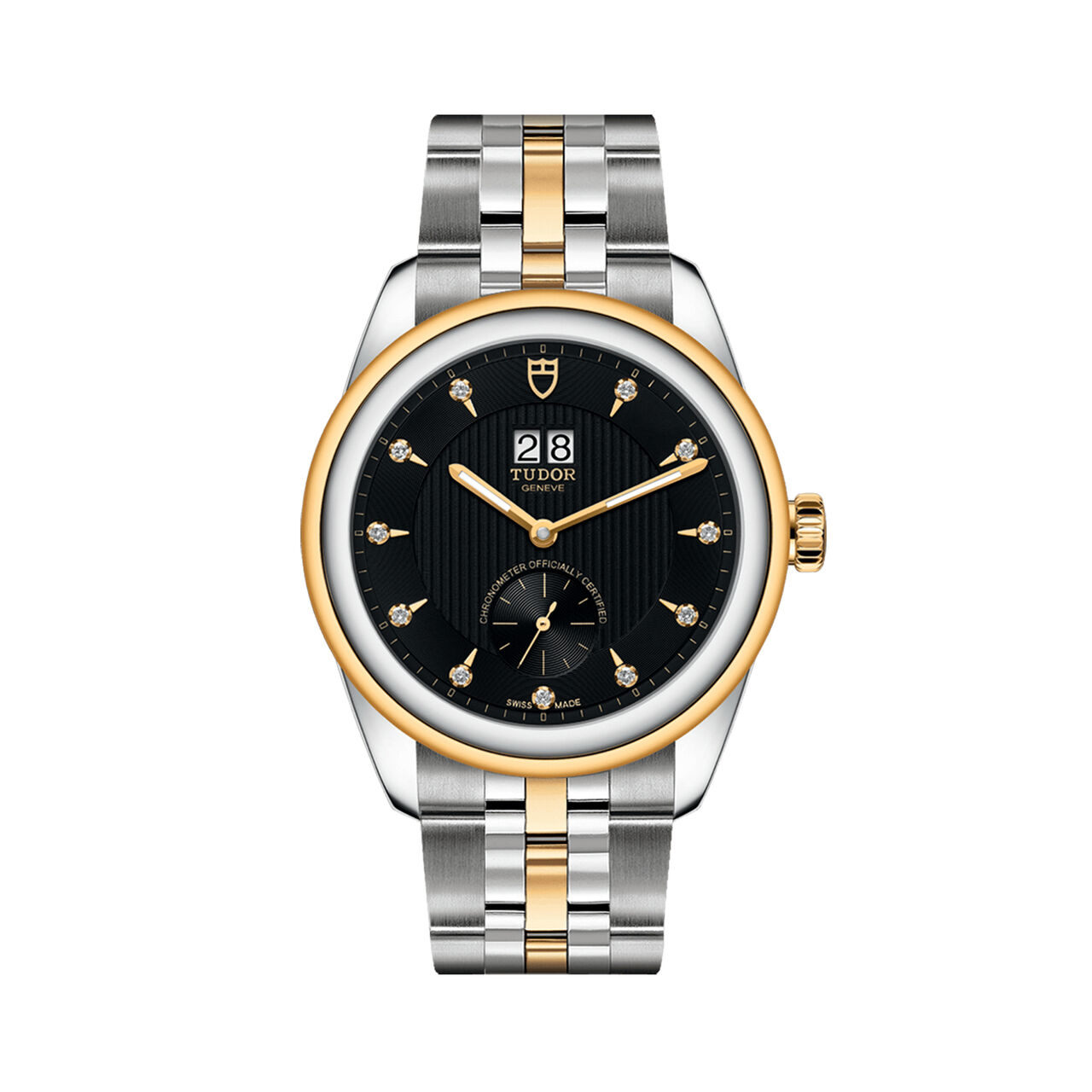 tudor glamour double date 42 mm black diamond set dial steel and gold bracelet m57103 0004 image number 0