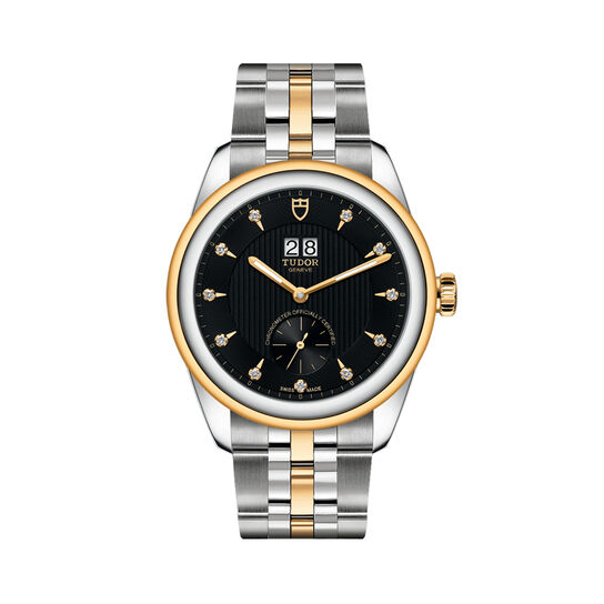 tudor glamour double date 42 mm black diamond set dial steel and gold bracelet m57103 0004 image number 0