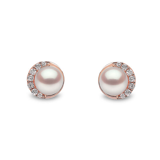 Sleek Rose Gold Pearl and Diamond Earrings image number 0