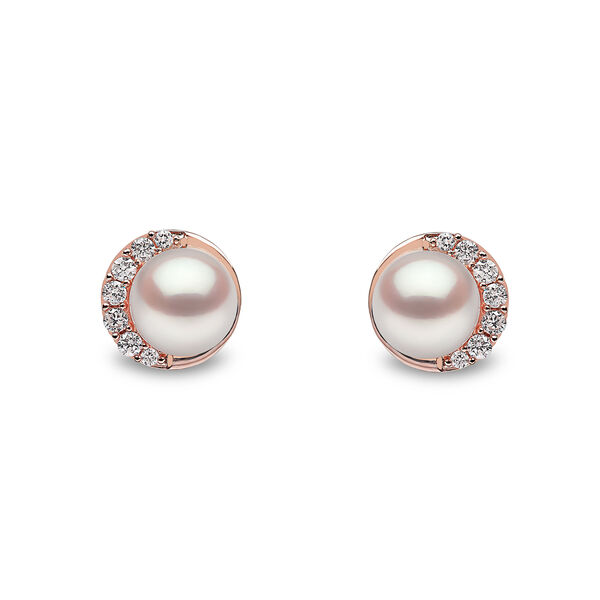 Sleek Rose Gold Pearl and Diamond Earrings