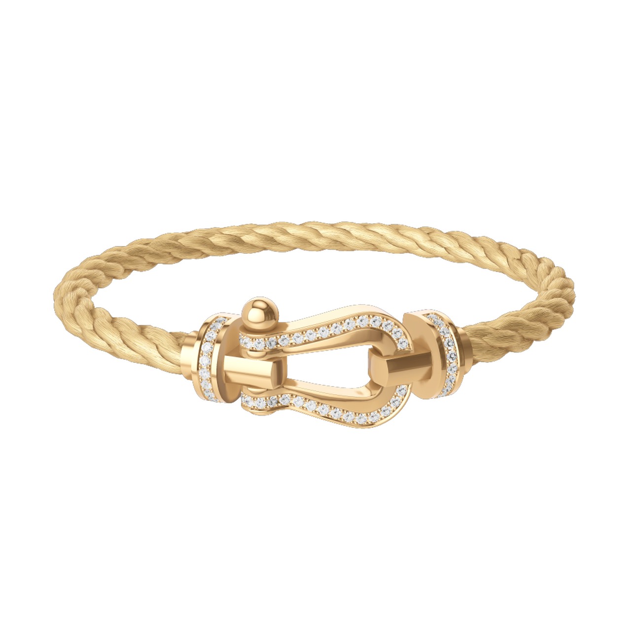 FRED Force 10 Large Yellow Gold and Single Row Diamond Pavé Cable Bracelet 0B0184-6B1100 image number 0