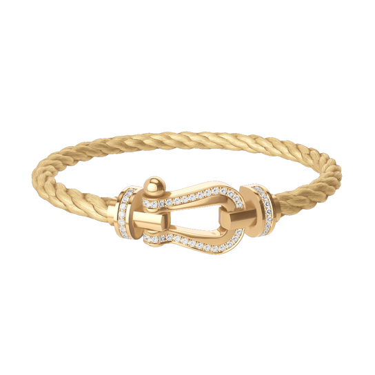 FRED Force 10 Large Yellow Gold and Single Row Diamond Pavé Cable Bracelet 0B0184-6B1100 image number 0