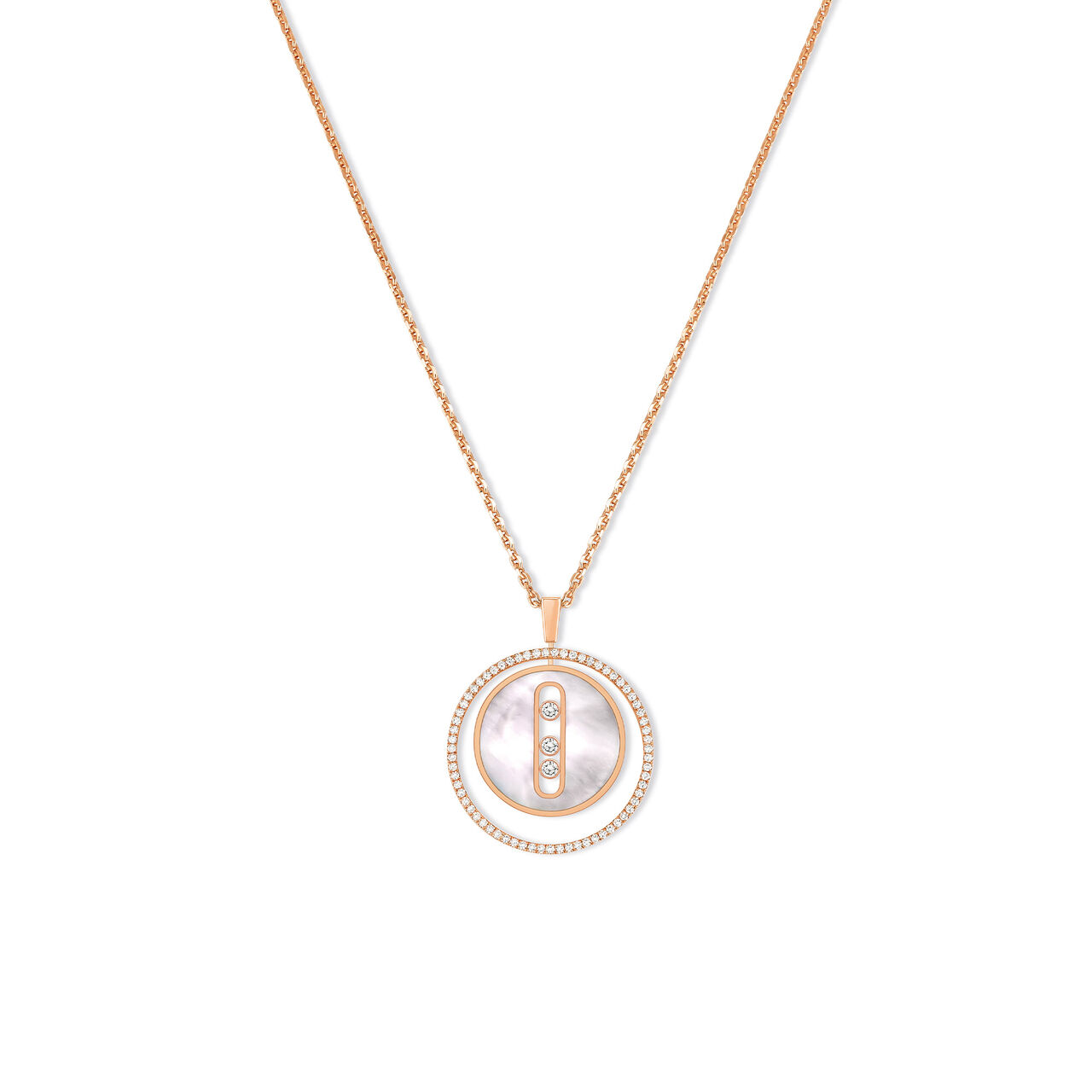 Pendentif Lucky Move en or rose, nacre blanche et pavé de diamants modèle moyen image number 0