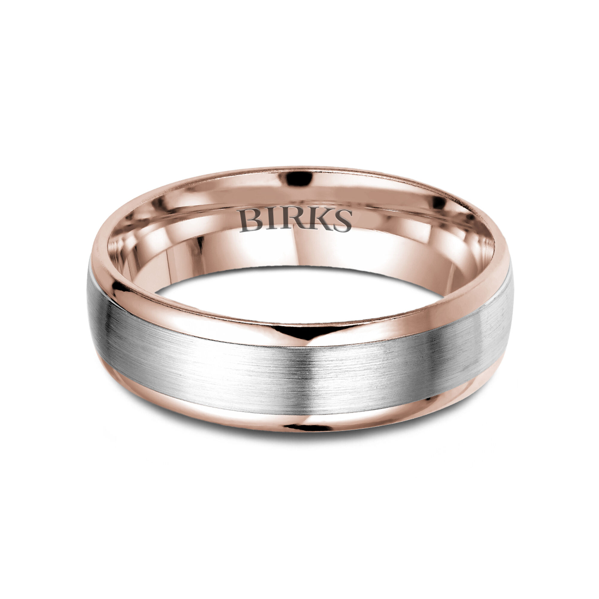 Birks Mens 6 mm Rose and White Gold Satin Finish Wedding Band Size 10