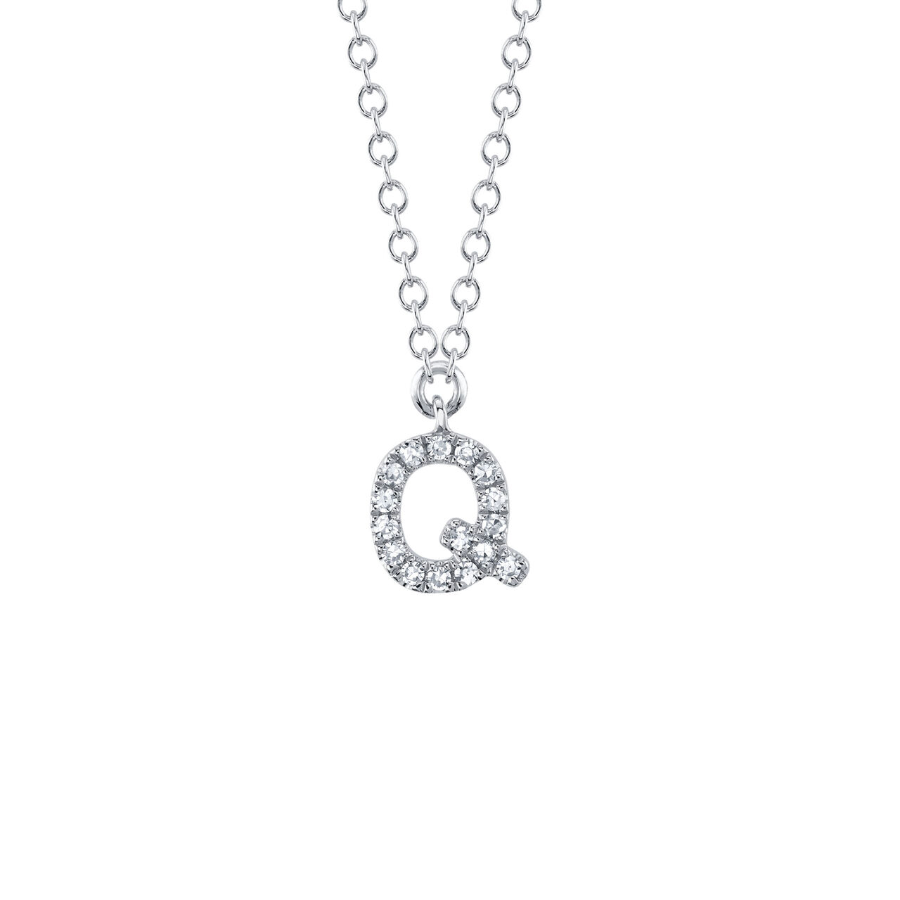 Collier initiale lettre Q en or blanc avec pavé de diamants image number 0