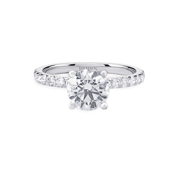 Platinum Round Solitaire Diamond Engagement Ring With Diamond Band