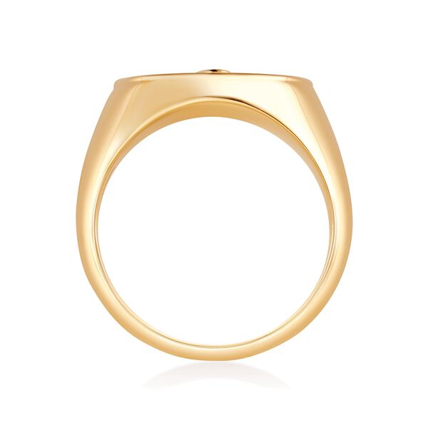 Small Teal Enamel and Diamond Round Signet Ring in Yellow Gold