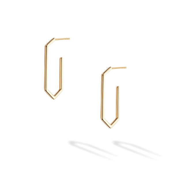 Medium Yellow Gold Elongated Hexagonal Hoop Earrings
