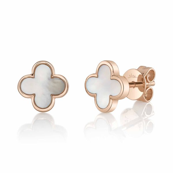 Boucles d'oreilles clous Clover en or rose avec nacre
