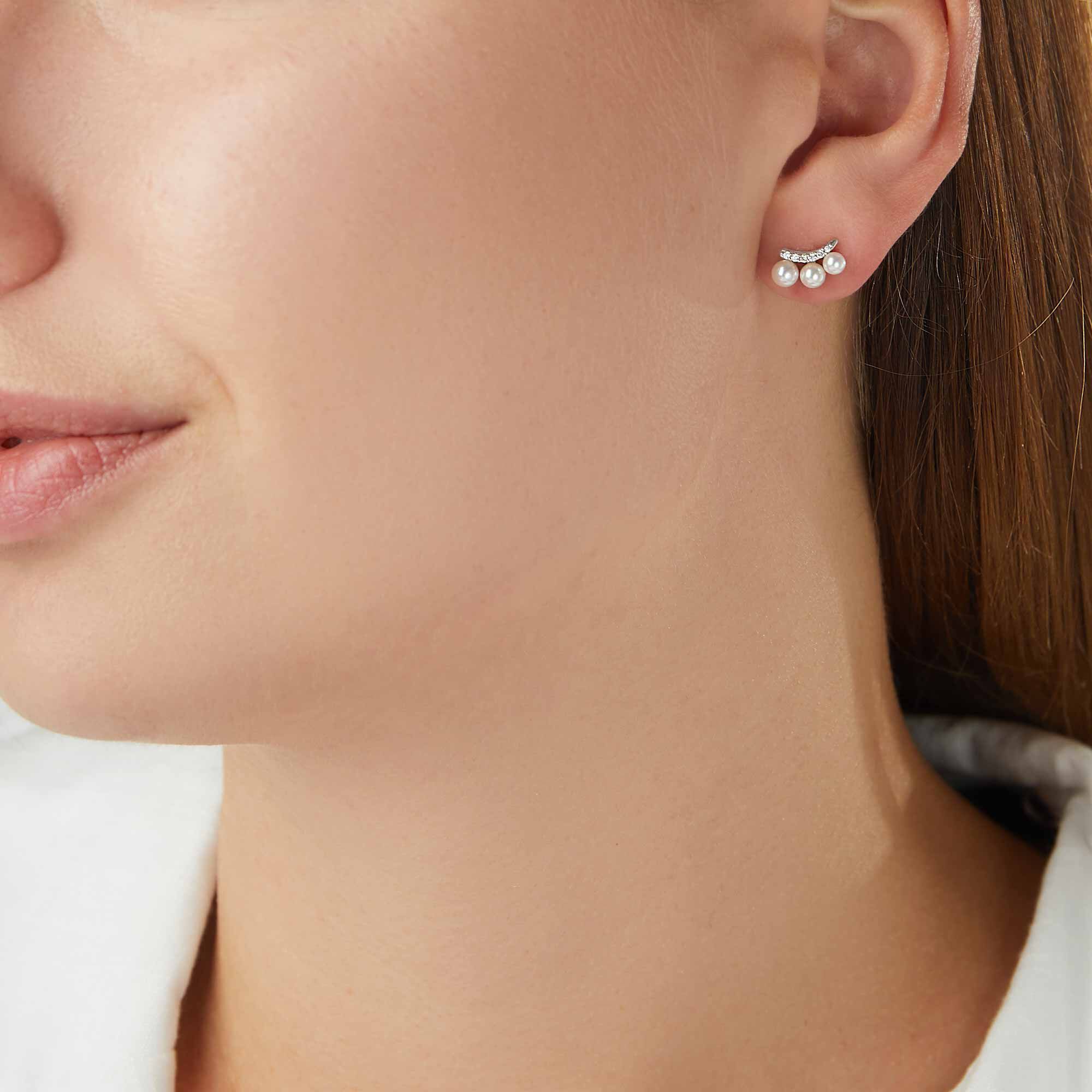 Sleek White Gold Pearl and Diamond Earrings Yoko London