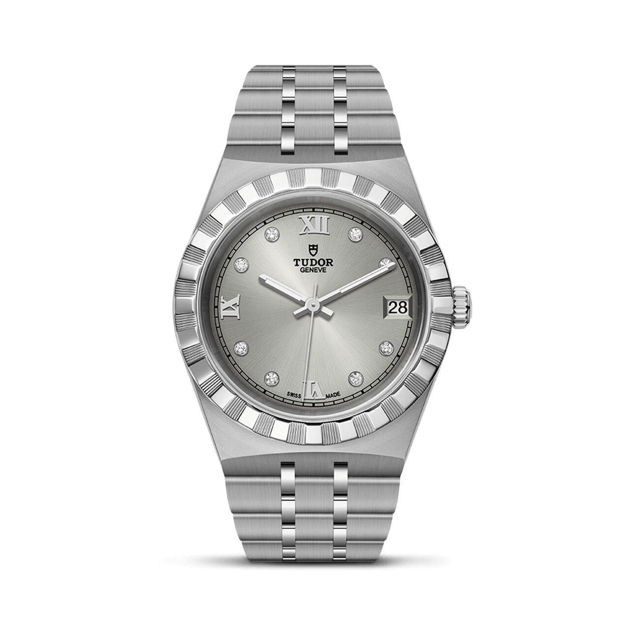 maison birks tudor royal 34 mm steel case silver diamond set dial steel bracelet m28400 0002 image number 0