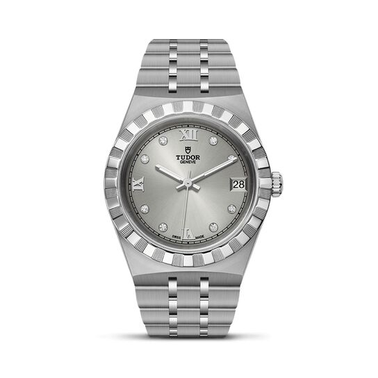 maison birks tudor royal 34 mm steel case silver diamond set dial steel bracelet m28400 0002 image number 0