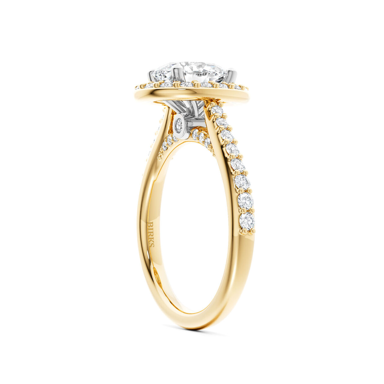 Birks 1879 Yellow Gold Oval Cut Diamond Engagement Ring With Single Halo and Diamond Band image number 2