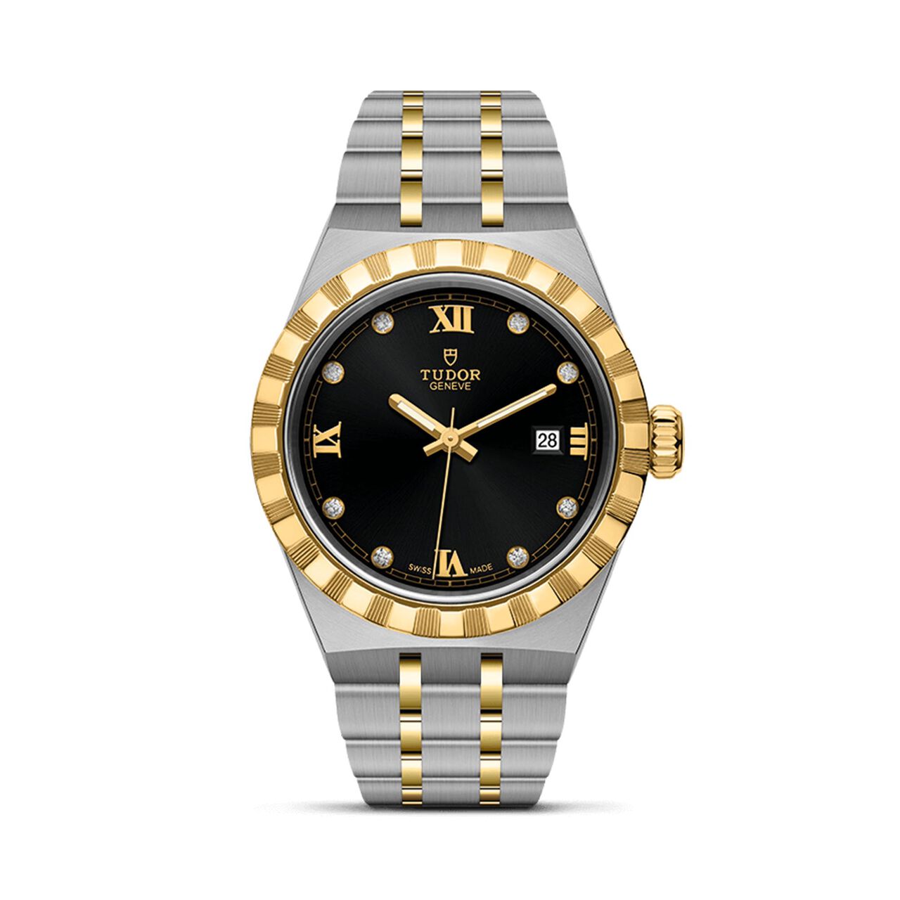 maison birks tudor royal 28 mm steel case black diamond set dial steel and gold bracelet m28303 0005 image number 0