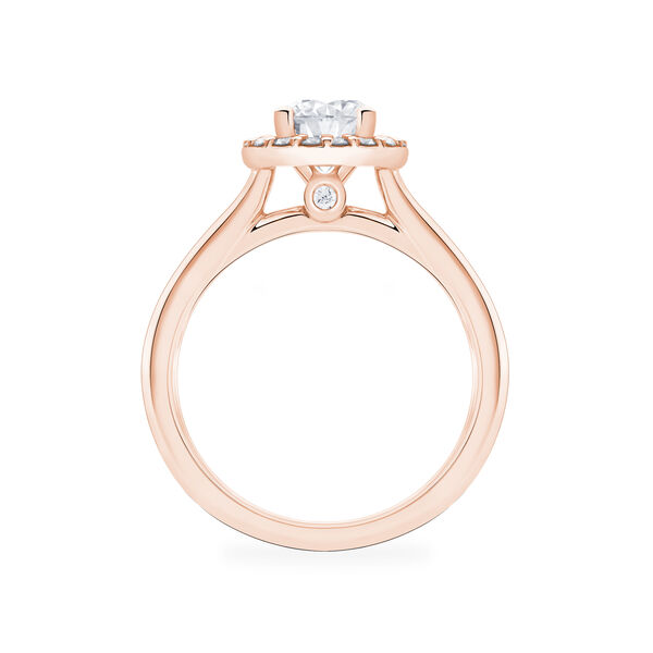 Bague de fiançailles à diamant solitaire rond avec simple halo en or rose
