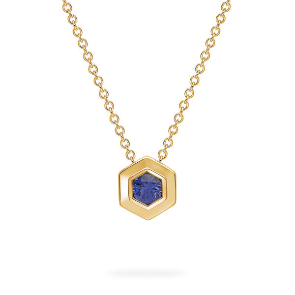 Collier &agrave; pendentif pierre de naissance en or jaune, saphir