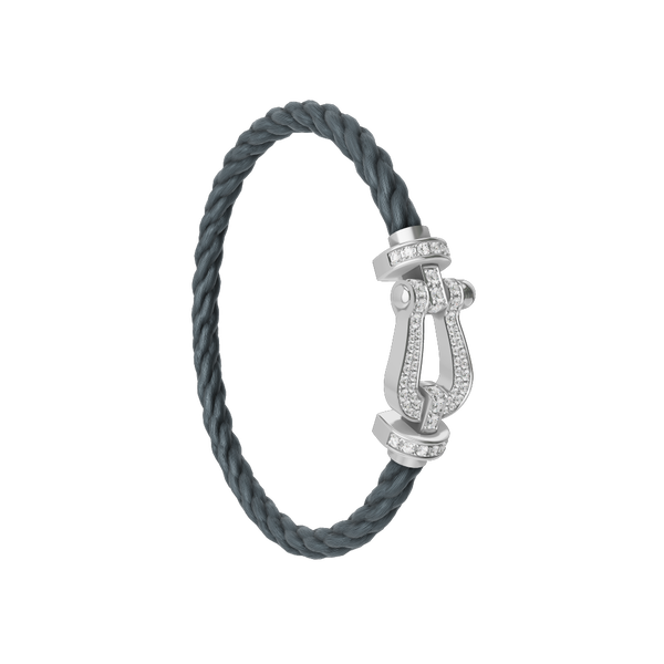 Bracelet cable Force 10 en or blanc avec pavé de diamants, grand modèle