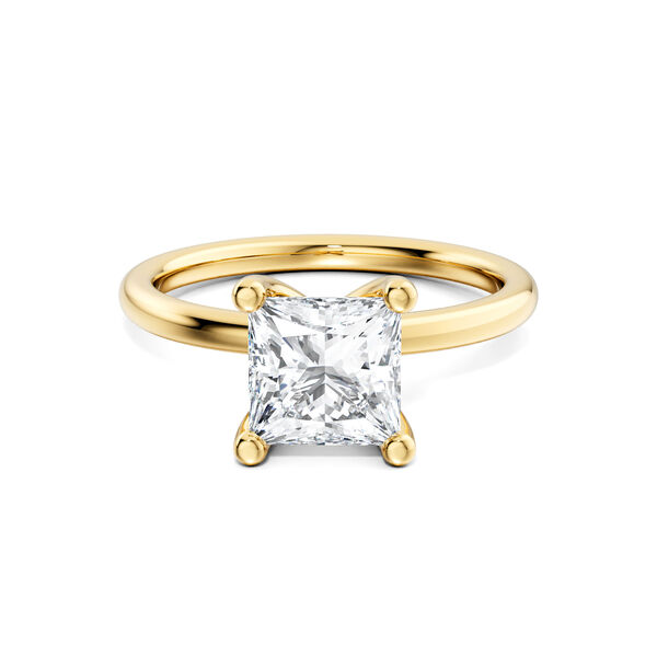 Bague de fian&ccedil;ailles en or jaune avec diamant solitaire taille princesse