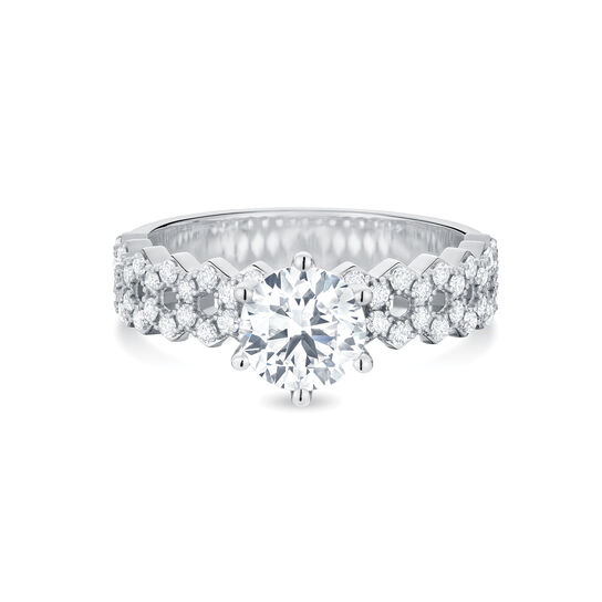 Bijoux Birks Bee Chic Round Solitaire Diamond Engagement Ring With White Gold And Diamond Paved Band image number 0
