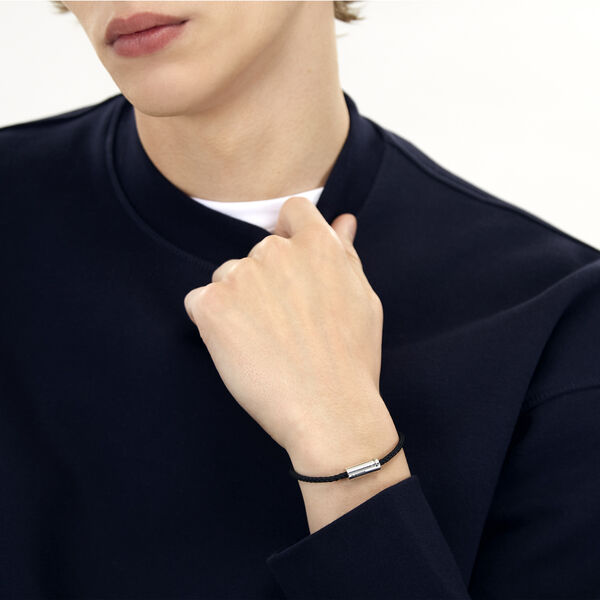 7g Polished Silver and Black Polyester Nato Cable Bracelet