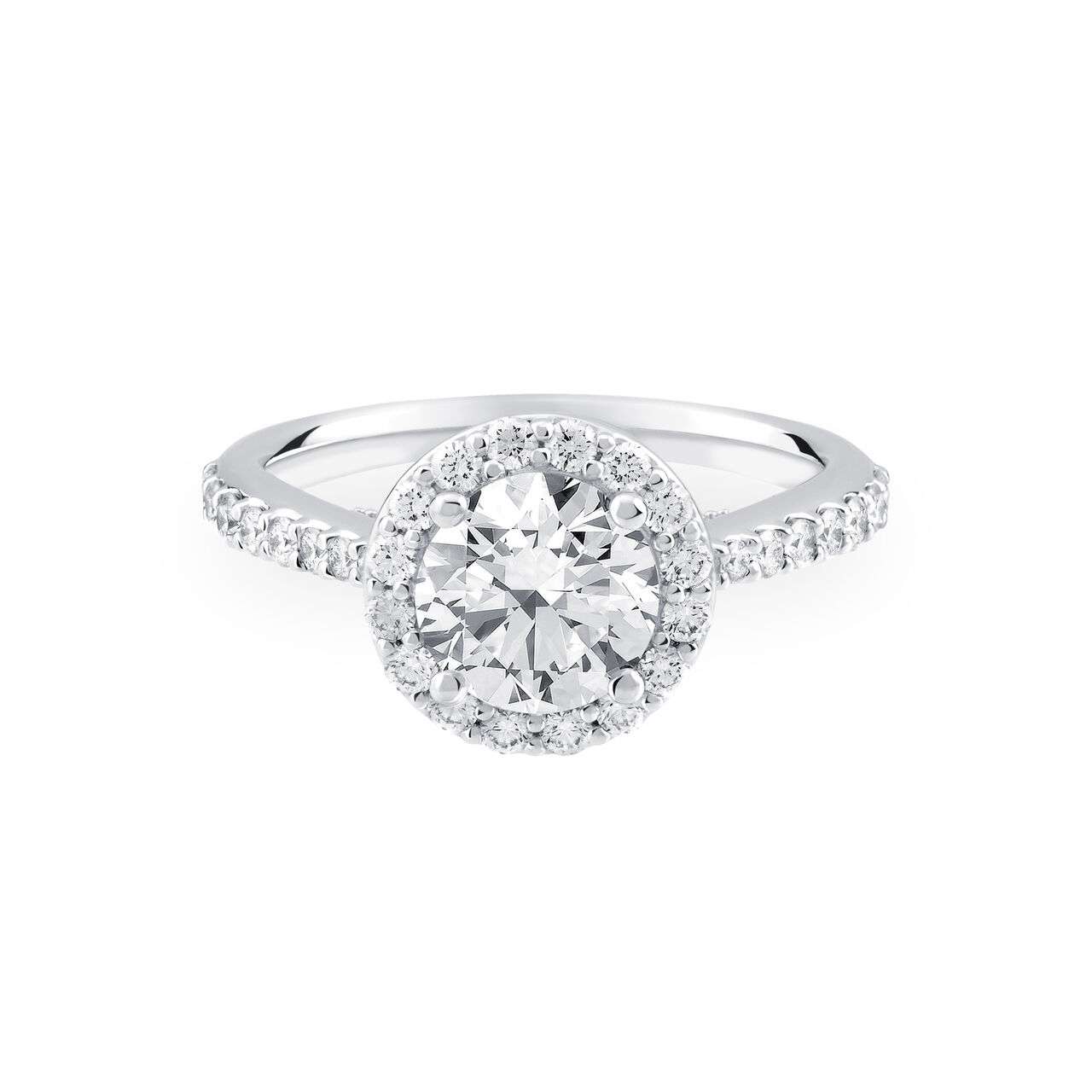 bijoux birks 1879 round solitaire diamond engagement ring with single halo and diamond band image number 0