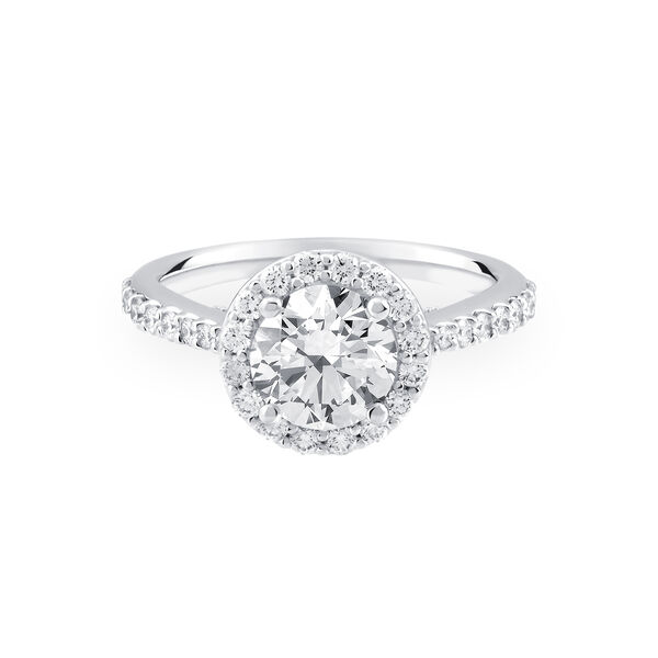 Bague de fiançailles à diamant solitaire rond à halo avec anneau serti de diamant