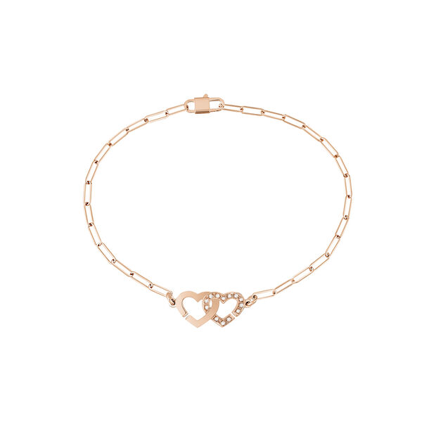 Bracelet Double Coeurs R9 en or rose avec pavé de diamants